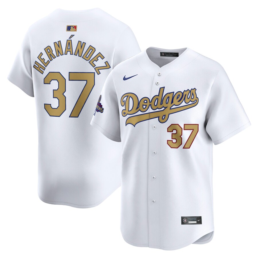 Men's Los Angeles Dodgers Teoscar Hernandez Nike White 2025 Gold Collection Limited Jersey - Puhuasuan
