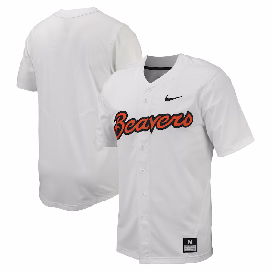 Men's Nike White Oregon State Beavers Replica Full-Button Baseball Jersey - Puhuasuan