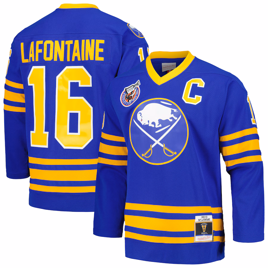 Men's Buffalo Sabres Pat LaFontaine Mitchell & Ness Royal Captain Patch 1992/93 Blue Line Player Jersey - Puhuasuan
