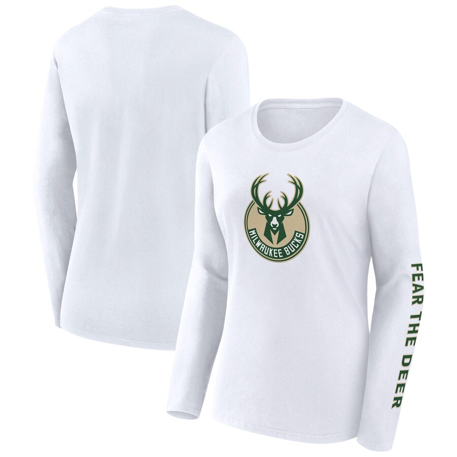 Women's Milwaukee Bucks Fanatics White Long Sleeve T-Shirt - Puhuasuan