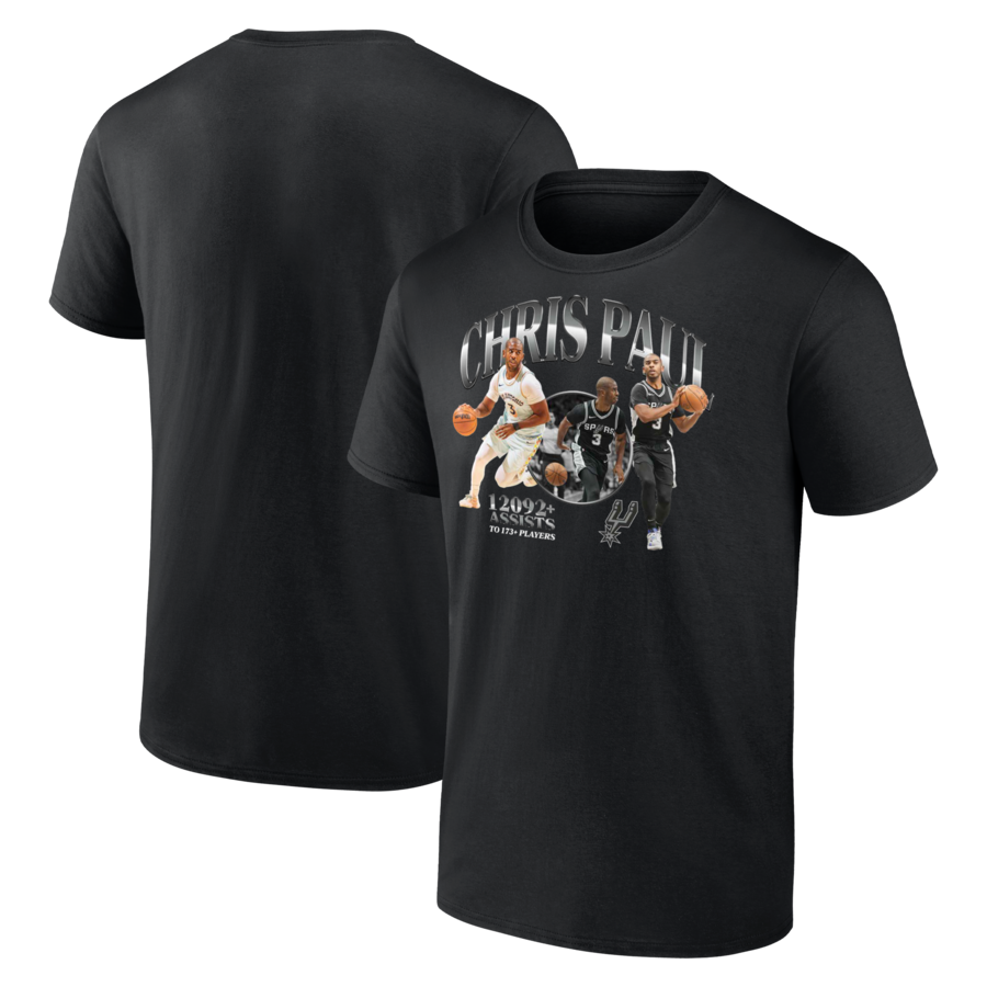 Men's San Antonio Spurs Chris Paul Black 2nd NBA All-Time Assists Leader T-Shirt - Puhuasuan
