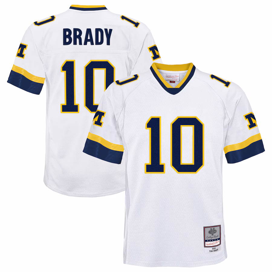 Youth Mitchell & Ness Tom Brady White Michigan Wolverines 1999 College Vault Legacy Jersey - Puhuasuan