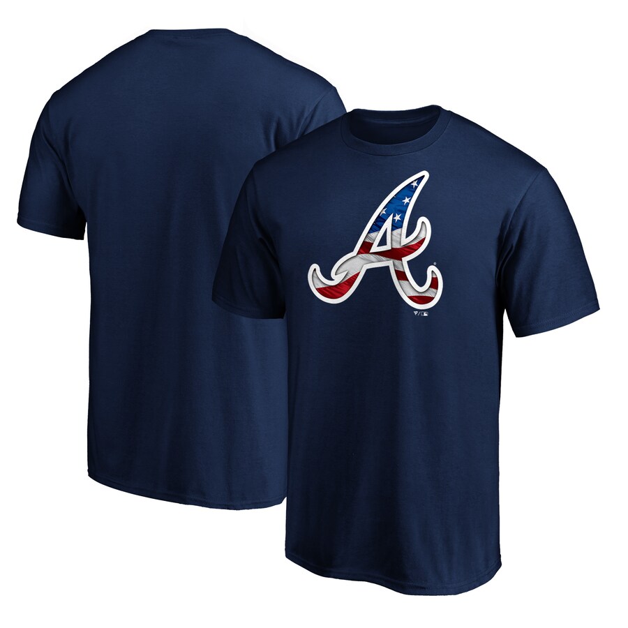 Men's Atlanta Braves Navy Team Banner Wave T-Shirt - Puhuasuan