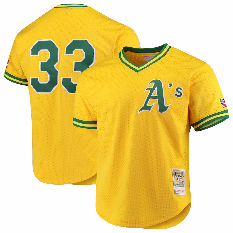 Men's Oakland Athletics Jose Canseco Mitchell & Ness Gold Cooperstown Collection Mesh Batting Practice Jersey - Puhuasuan