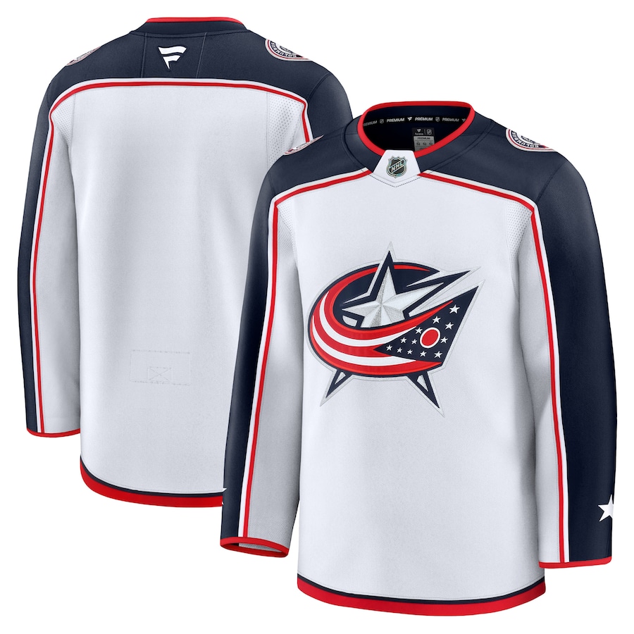 Men's Columbus Blue Jackets Fanatics White Away Premium Jersey - Puhuasuan
