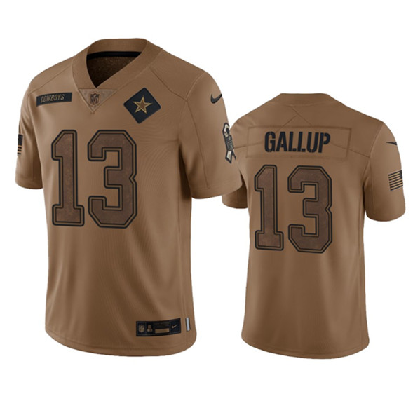 Men's Dallas Cowboys #13 Michael Gallup 2023 Brown Salute To Service Limited Football Stitched Jersey - Puhuasuan