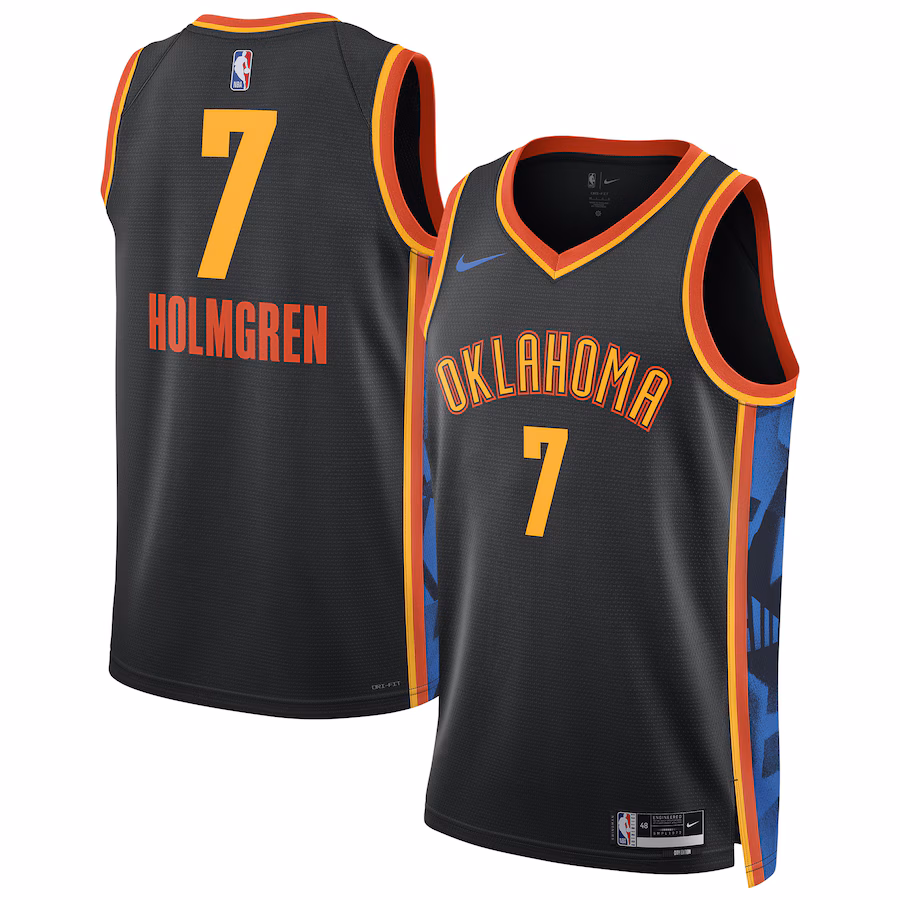 Unisex Oklahoma City Thunder Chet Holmgren Nike Black 2024/25 Swingman Player Jersey - City Edition - Puhuasuan