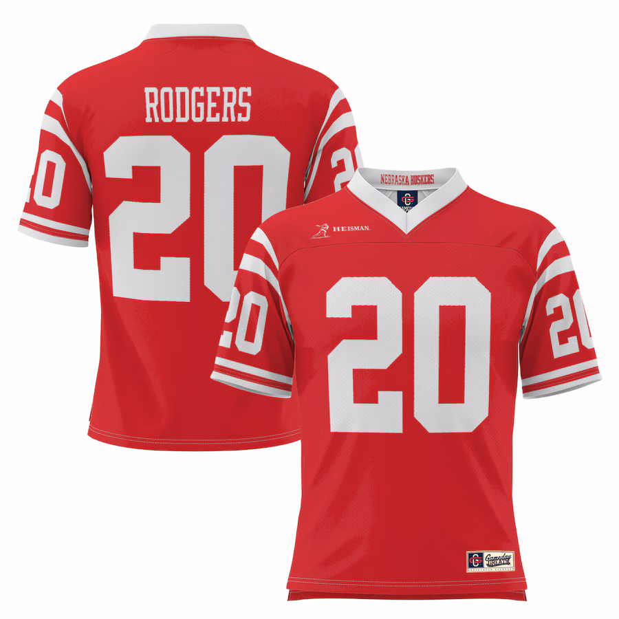 Men's GameDay Greats Johnny Rodgers Scarlet Nebraska Huskers Lightweight Fashion Heisman Jersey - Puhuasuan