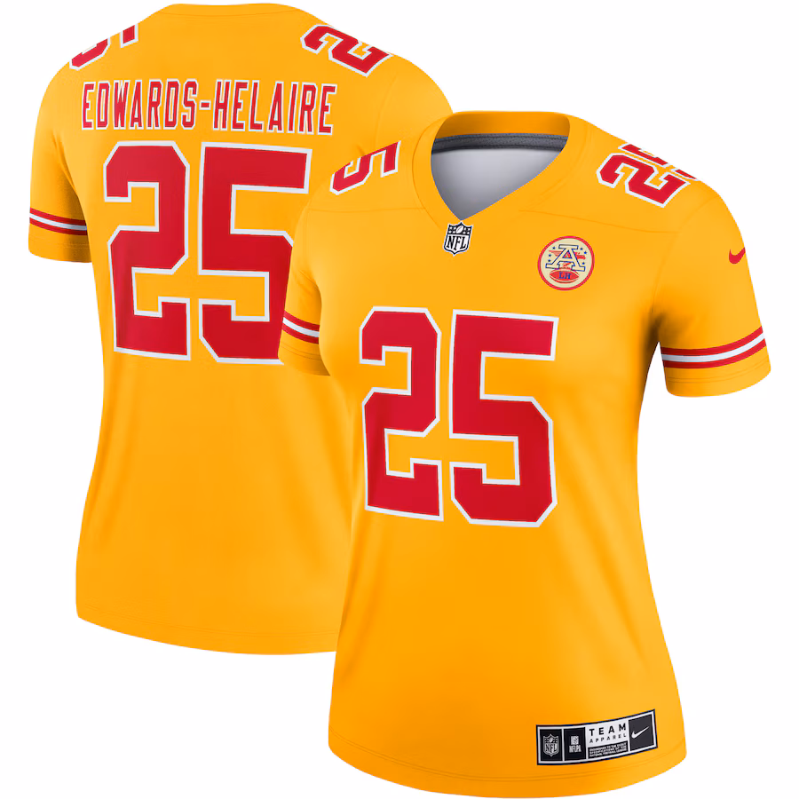 Women's Kansas City Chiefs Clyde Edwards-Helaire Nike Gold Inverted Legend Player Performance Top - Puhuasuan