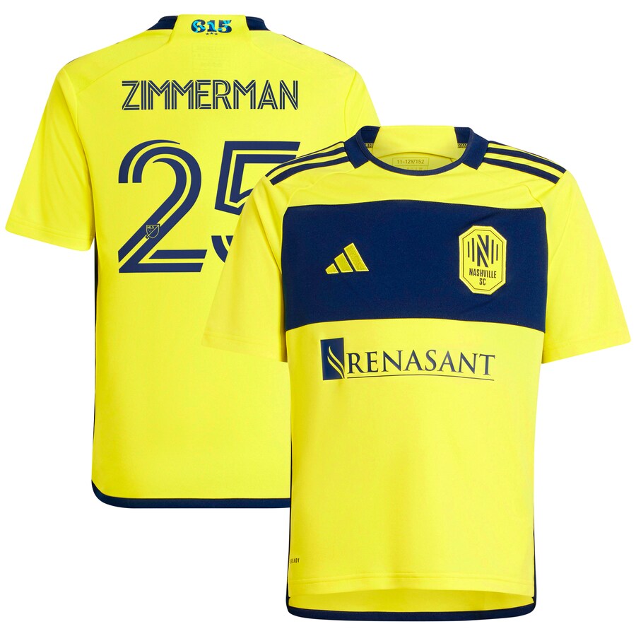 Youth Nashville SC Walker Zimmerman adidas Yellow 2024 The 615 Kit Replica Player Jersey - Puhuasuan