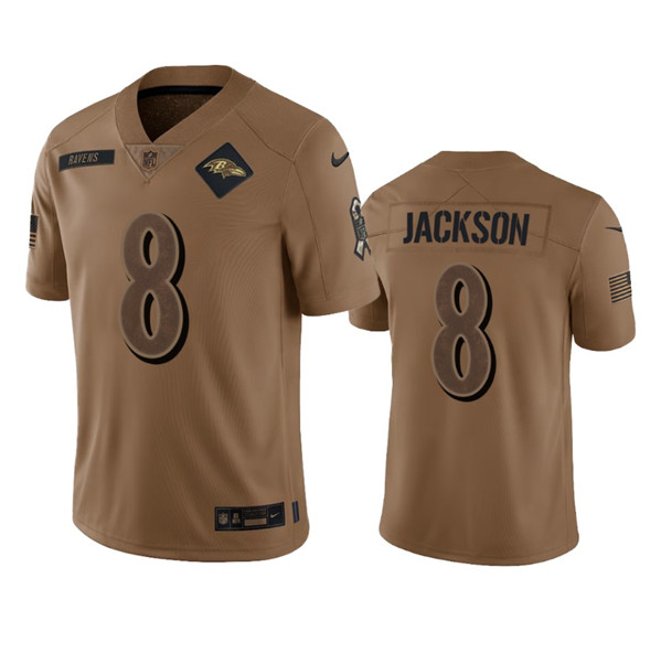 Men's Baltimore Ravens #8 Lamar Jackson 2023 Brown Salute To Service Limited Football Stitched Jersey - Puhuasuan