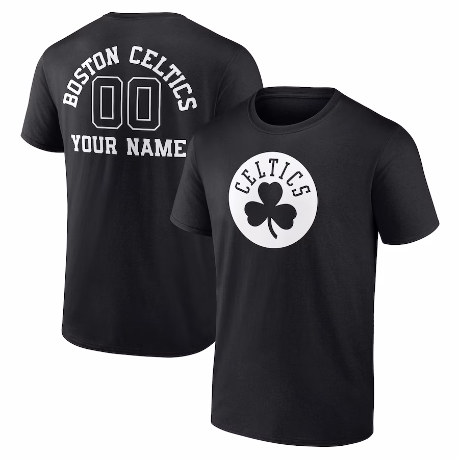 Men's Boston Celtics Black Personalized Name & Number Monochrome T-Shirt - Puhuasuan