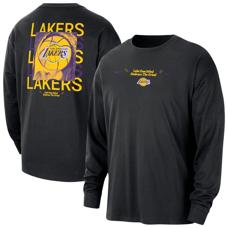 Men's Los Angeles Lakers Nike Black Courtside Oversized Long Sleeve T-Shirt - Puhuasuan