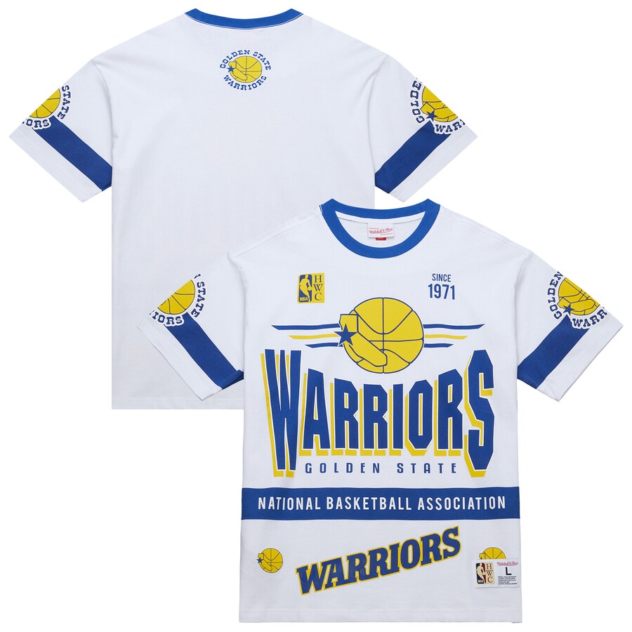 Unisex Golden State Warriors  Mitchell & Ness White Hardwood Classics Vintage Team Origins Premium T-Shirt - Puhuasuan