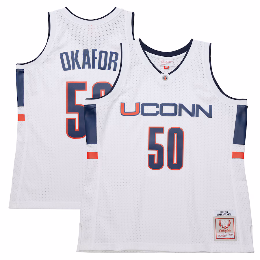 Men's UConn Huskies Emeka Okafor Mitchell & Ness White 2001/02 Swingman Replica Jersey - Puhuasuan