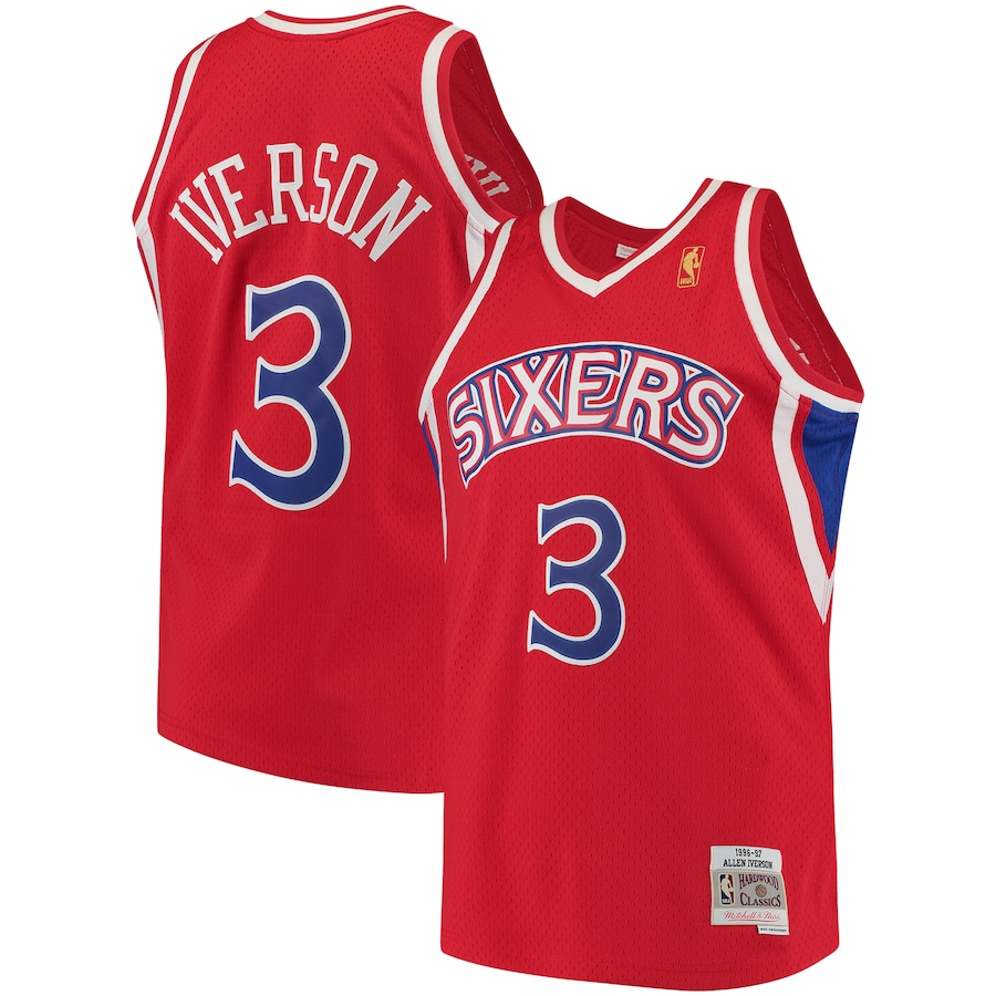 Men's Philadelphia 76ers Allen Iverson Mitchell & Ness Red 1996/97 Hardwood Classics Swingman Jersey - Puhuasuan