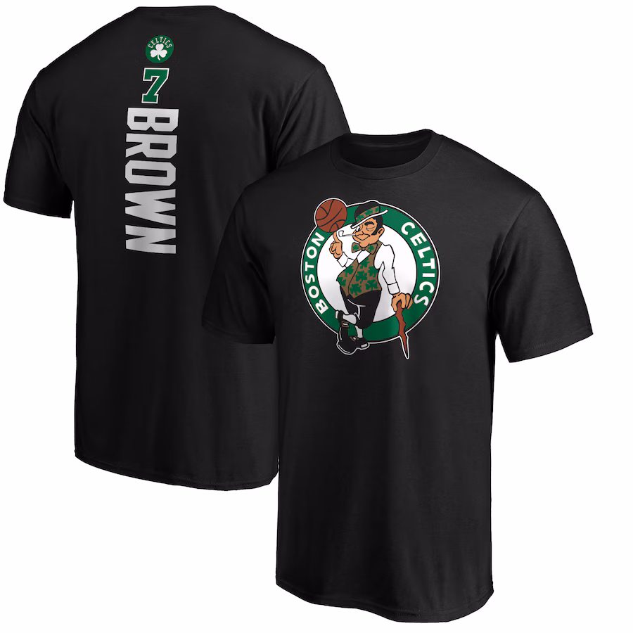 Men's Boston Celtics Jaylen Brown Black Playmaker Name & Number T-Shirt - Puhuasuan