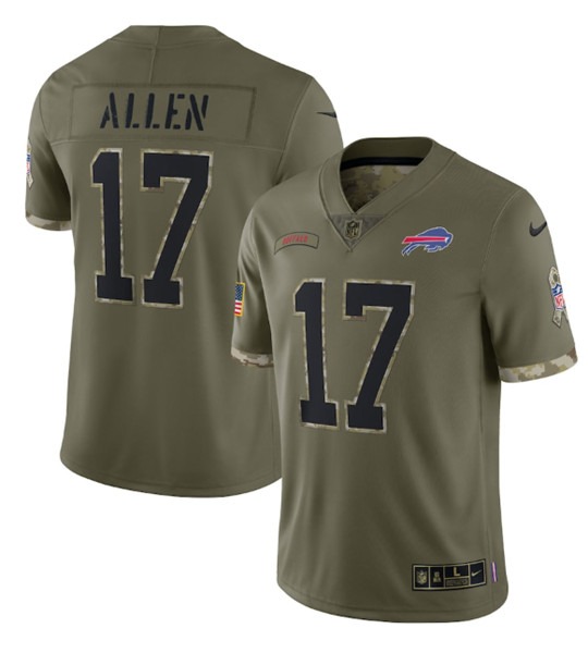 Men's Buffalo Bills #17 Josh Allen 2022 Olive Salute To Service Limited Stitched Jersey - Puhuasuan