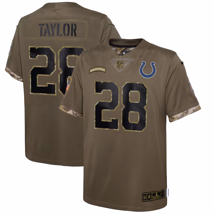 Youth Indianapolis Colts Jonathan Taylor Nike Olive Salute To Service Player Limited Jersey - Puhuasuan