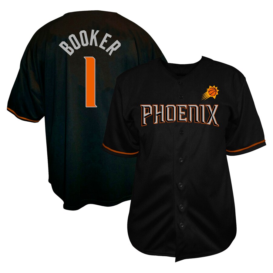 Men's Phoenix Suns Devin Booker Profile Black Big & Tall Name & Number Button-Up Jersey - Puhuasuan