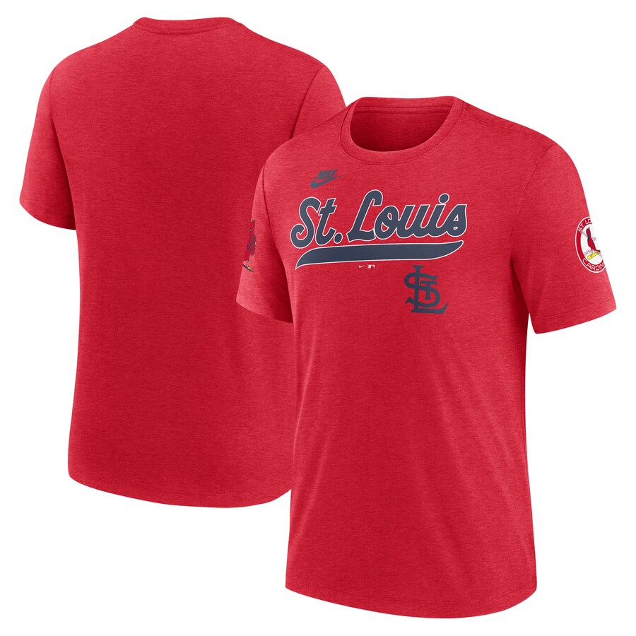 Men's St. Louis Cardinals Nike Heather Red Cooperstown Collection Eras Tri-Blend T-Shirt - Puhuasuan