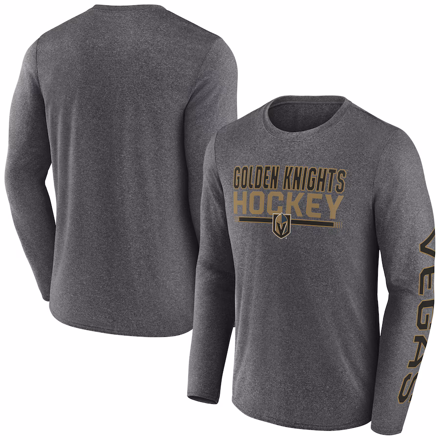 Men's Vegas Golden Knights Fanatics Heather Charcoal Sweep Iconic Synthetic Long Sleeve T-Shirt - Puhuasuan