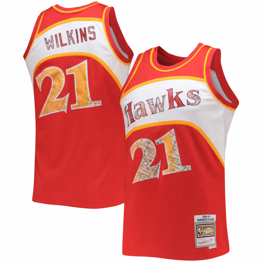 Men's Atlanta Hawks Dominique Wilkins Mitchell & Ness Red 1986/87 Hardwood Classics NBA 75th Anniversary Diamond Swingman Jersey - Puhuasuan