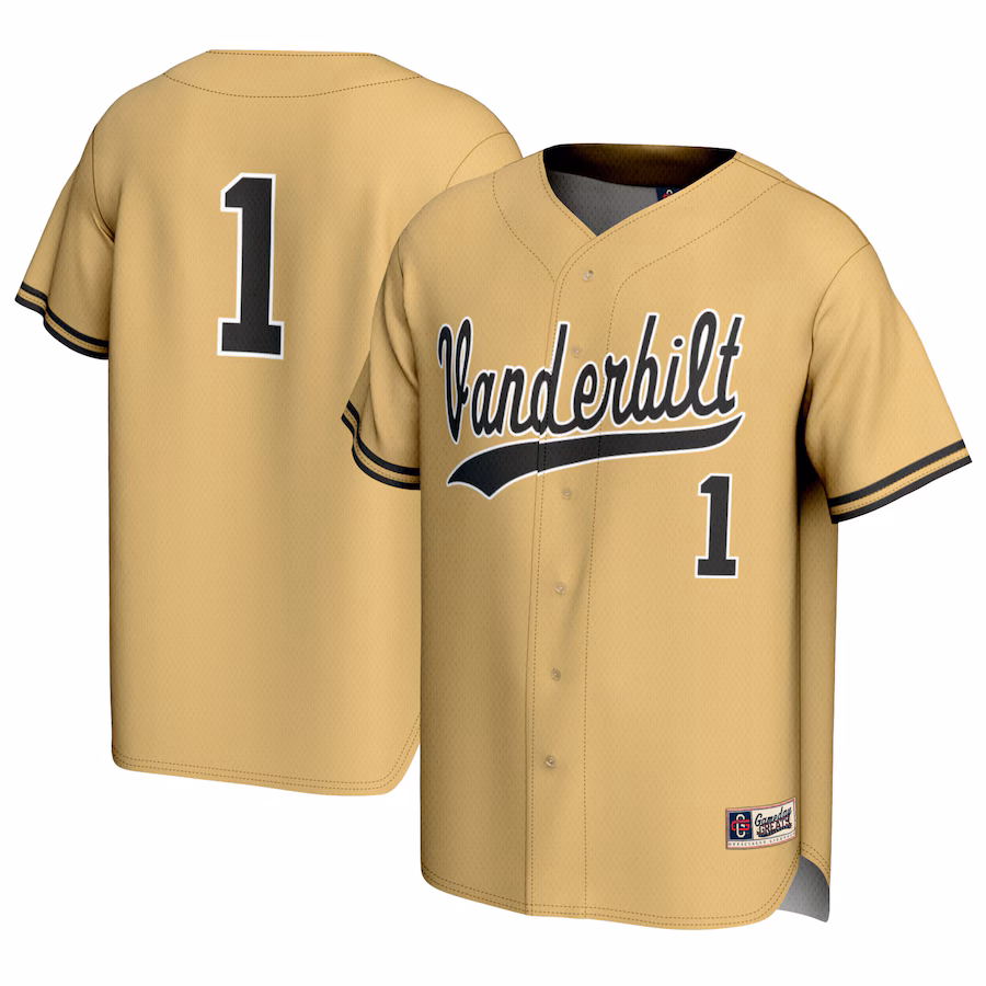 #1 Vanderbilt Commodores GameDay Greats Youth Baseball Lightweight Fashion Jersey - Gold - Puhuasuan
