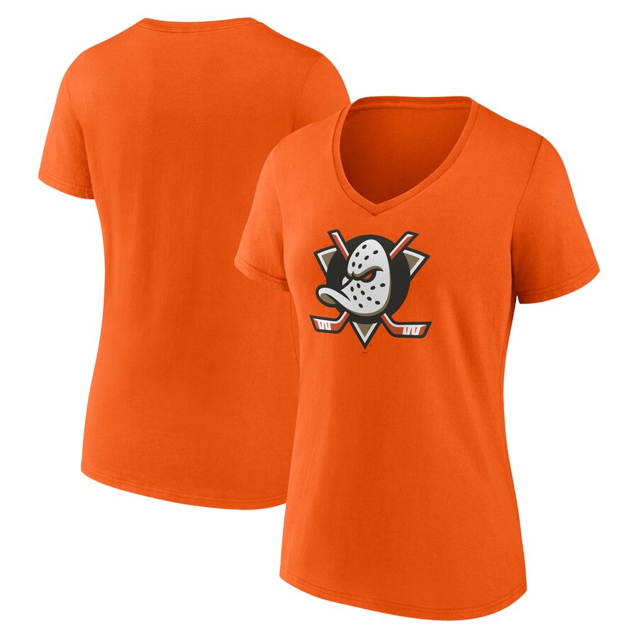 Women's Anaheim Ducks Fanatics Orange Primary Logo V-Neck T-Shirt - Puhuasuan