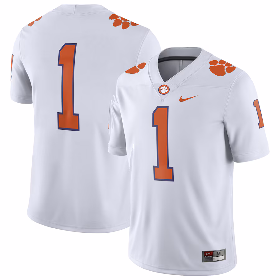 Men's Nike White Clemson Tigers #1 Away Game Jersey - Puhuasuan