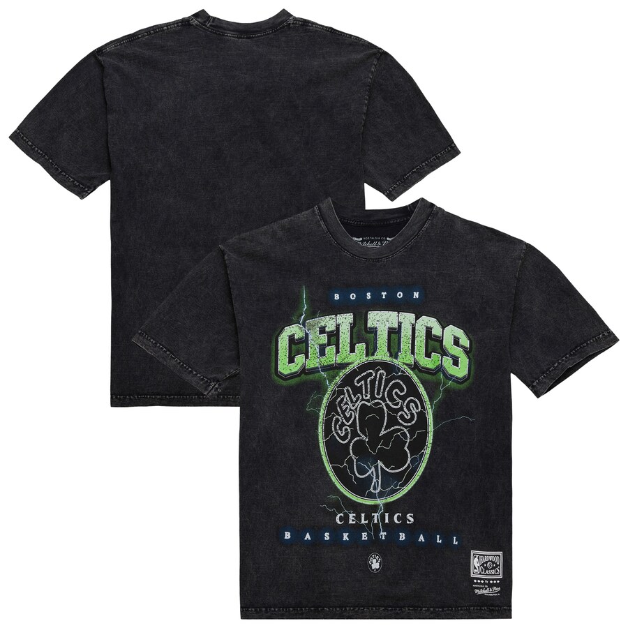 Unisex Boston Celtics Mitchell & Ness Black Hardwood Classics Vintage Voltage Premium Heavyweight T-Shirt - Puhuasuan