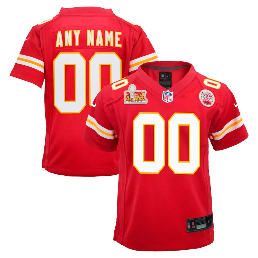 Youth Kansas City Chiefs Nike Red Super Bowl LIX Custom Team Game Jersey - Puhuasuan