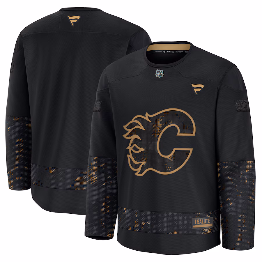 Men's Calgary Flames Fanatics Black 2024 Military Appreciation Practice Jersey - Puhuasuan
