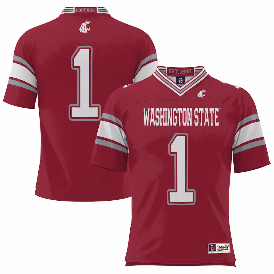 #1 Washington State Cougars GameDay Greats Endzone Football Jersey - Crimson - Puhuasuan