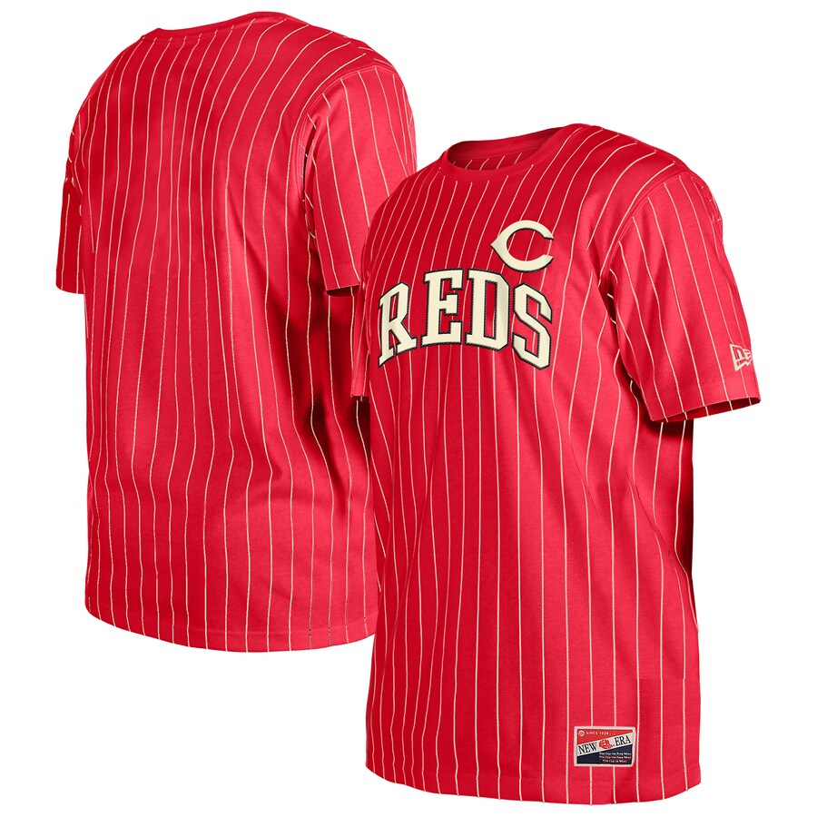 Men's Cincinnati Reds New Era Red Throwback Pinstripe T-Shirt - Puhuasuan