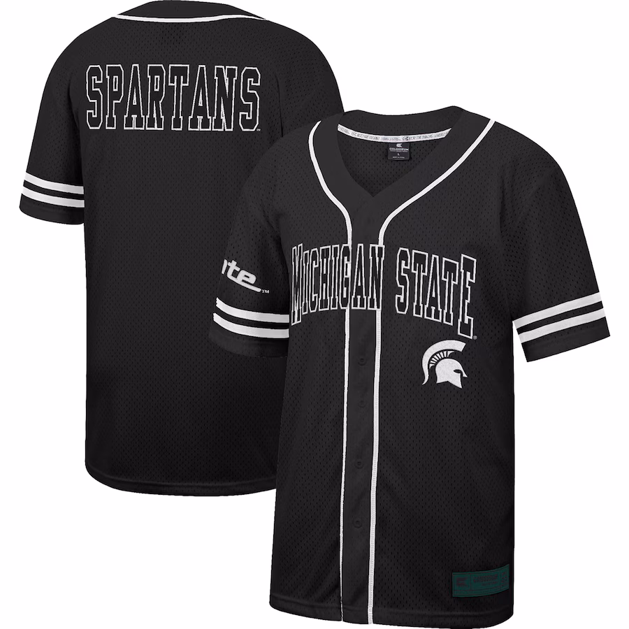 Men's Colosseum Black Michigan State Spartans Free Spirited Mesh Button-Up Baseball Jersey - Puhuasuan