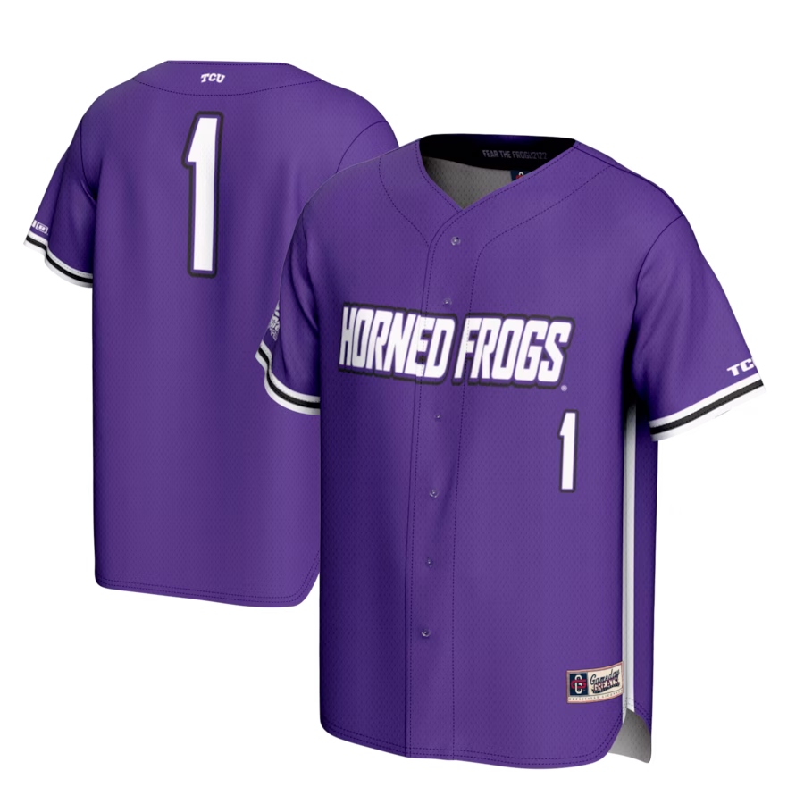 #1 TCU Horned Frogs GameDay Greats Youth Lightweight Baseball Fashion Jersey - Purple - Puhuasuan