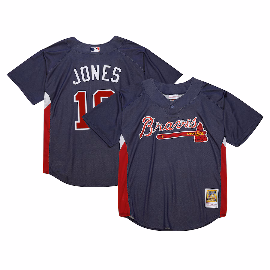 Men's Atlanta Braves Chipper Jones Mitchell & Ness Navy Cooperstown Collection 2007 Batting Practice Jersey - Puhuasuan