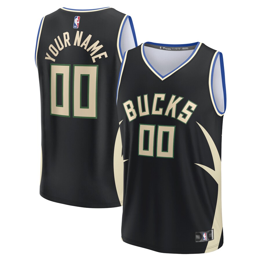 Youth Milwaukee Bucks  Fanatics Black Fast Break Custom Jersey - Statement Edition - Puhuasuan