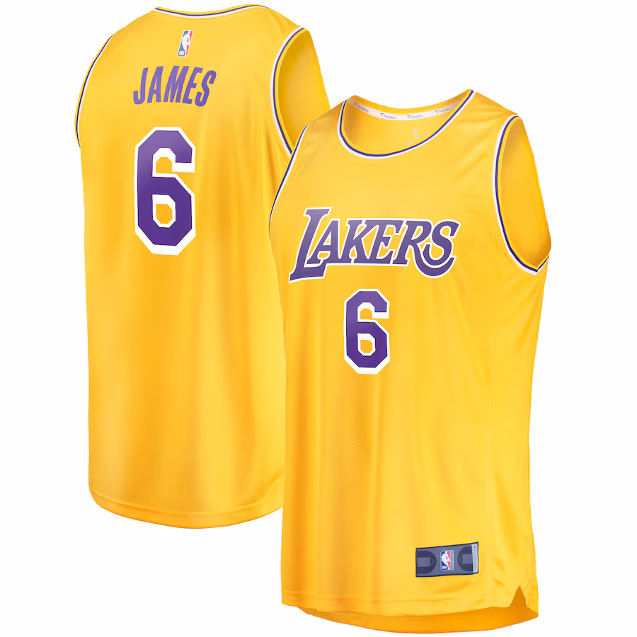 Men's Los Angeles Lakers LeBron James Fanatics Gold #6 Fast Break Replica Player Jersey - Icon Edition - Puhuasuan
