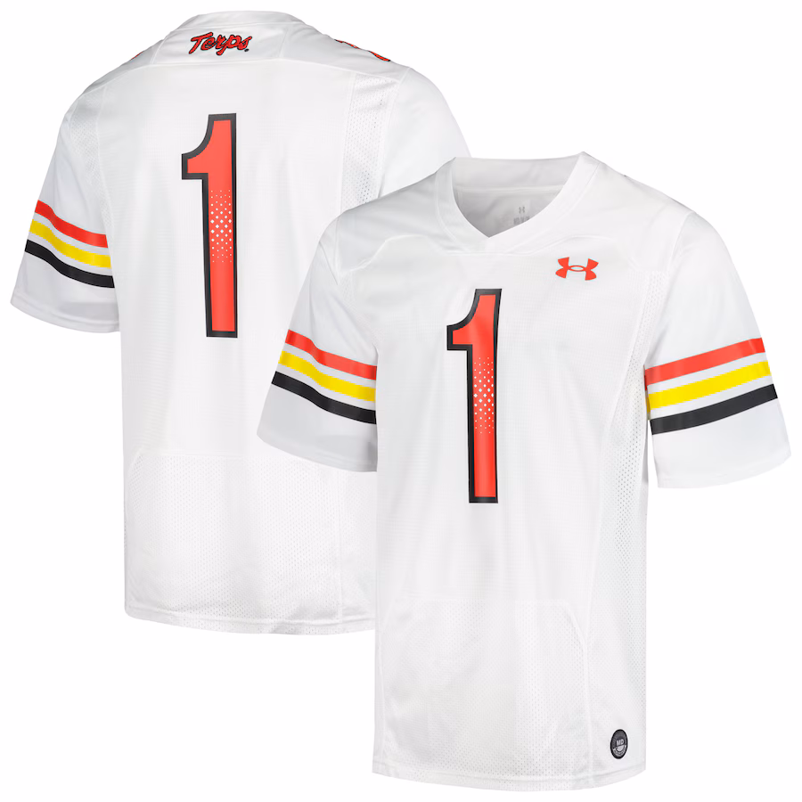 Men's Under Armour #1 White Maryland Terrapins Replica Football Jersey - Puhuasuan