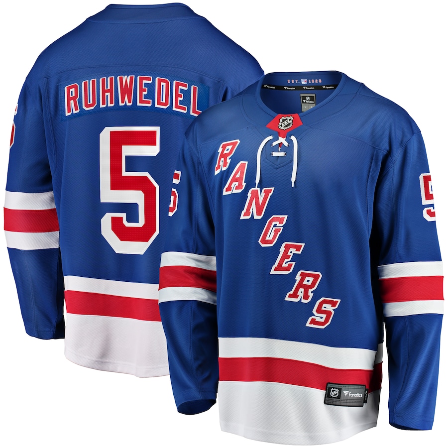 Men's New York Rangers Chad Ruhwedel Fanatics Blue Home Premier Breakaway Player Jersey - Puhuasuan
