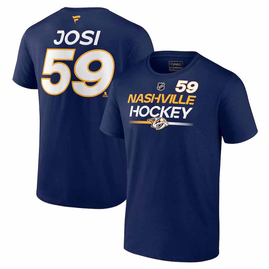 Men's Nashville Predators Roman Josi Fanatics Navy Authentic Pro Prime Name & Number T-Shirt - Puhuasuan