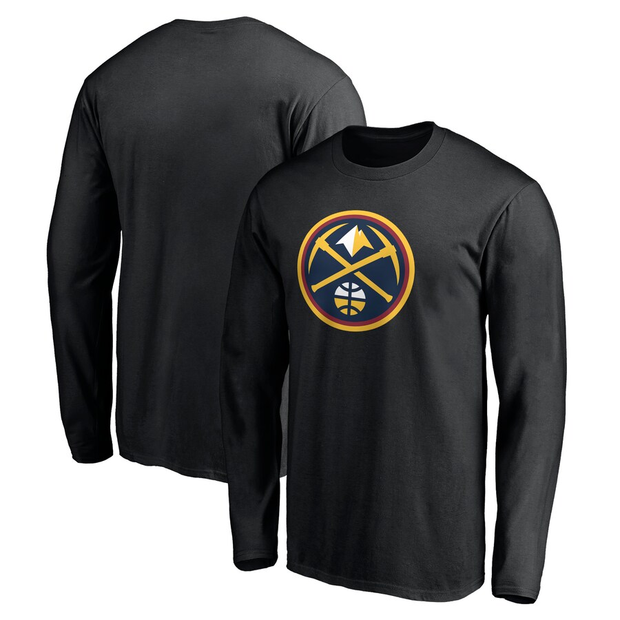 Men's Denver Nuggets Black Primary Team Logo Long Sleeve T-Shirt - Puhuasuan