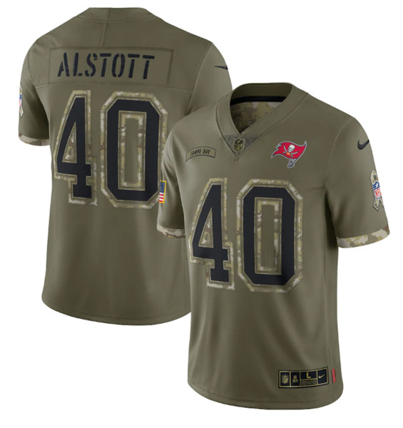 Men's Tampa Bay Buccaneers #40 Mike Alstott 2022 Olive Salute To Service Limited Stitched Jersey - Puhuasuan