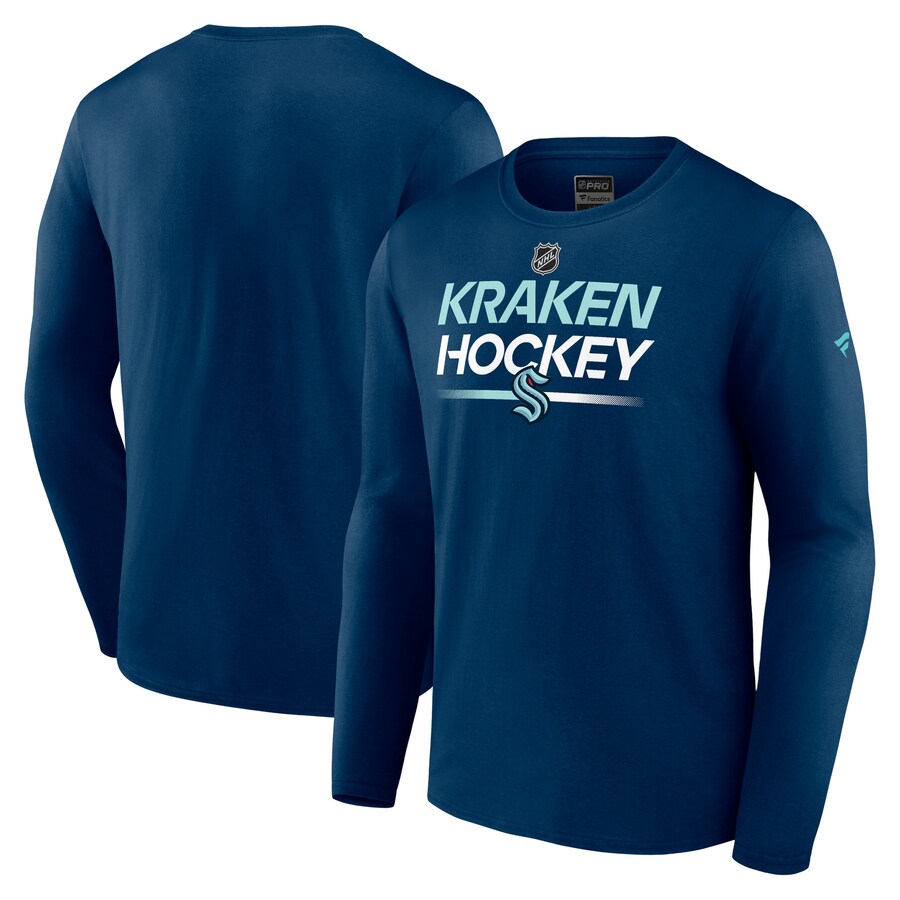 Men's Seattle Kraken Fanatics Deep Sea Blue Authentic Pro Primary Long Sleeve T-Shirt - Puhuasuan