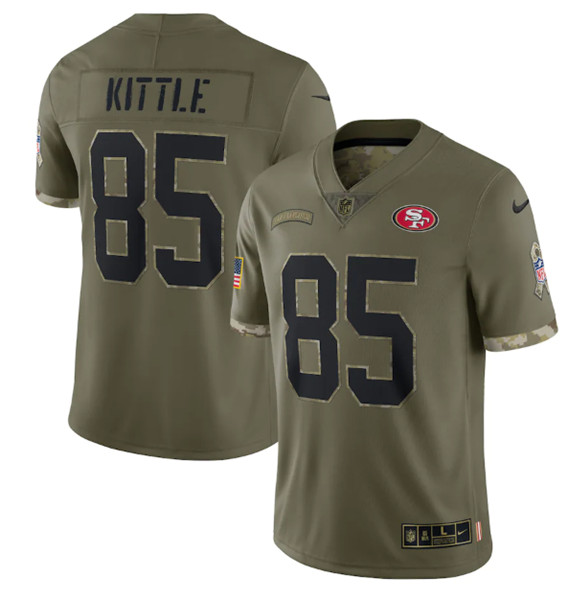 Men's San Francisco 49ers #85 George Kittle 2022 Olive Salute To Service Limited Stitched Jersey - Puhuasuan