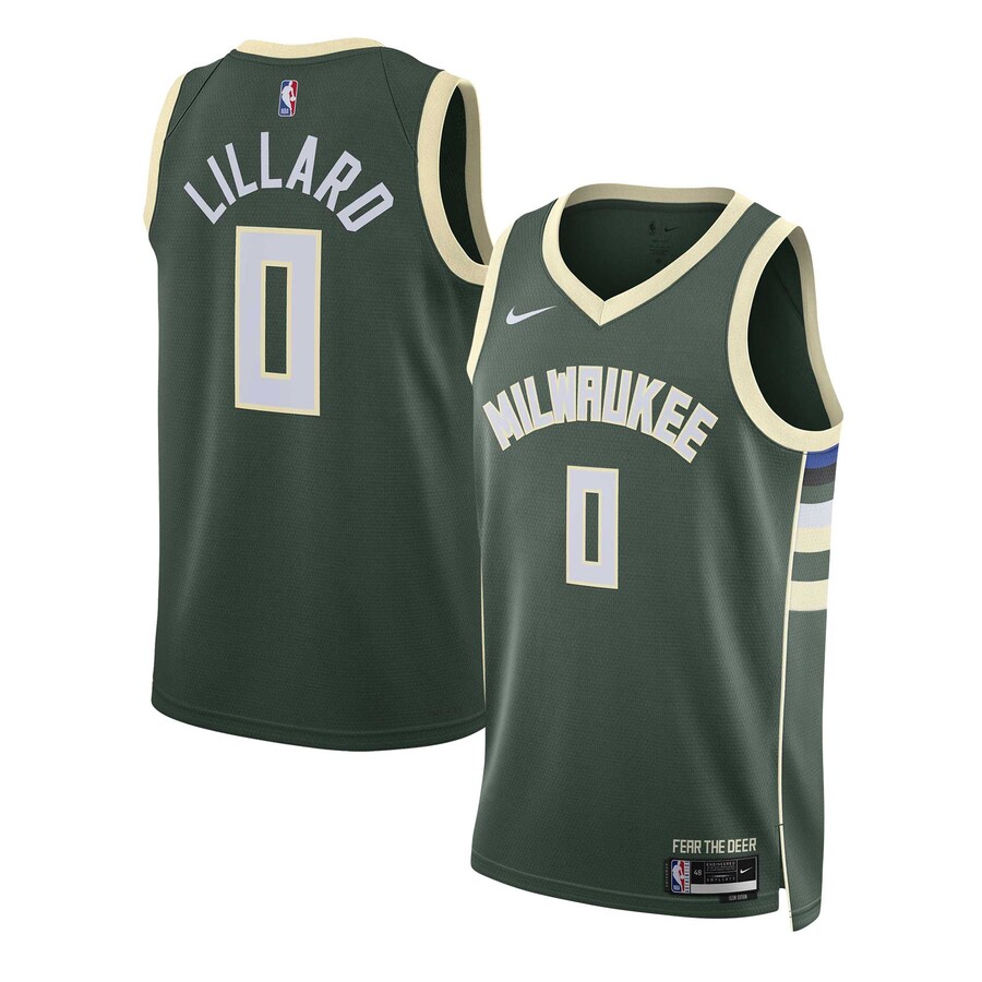 Unisex Milwaukee Bucks Damian Lillard Nike Hunter Green Swingman Jersey - Icon Edition - Puhuasuan
