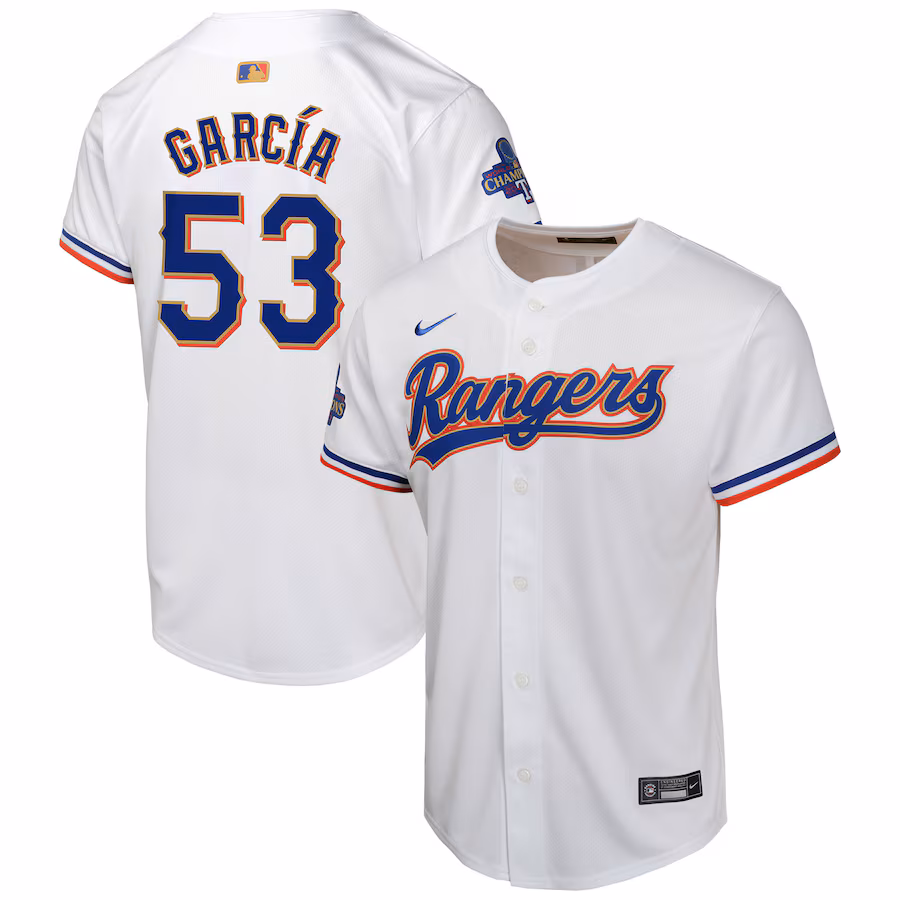 Youth Texas Rangers Adolis Garcia Nike White 2024 Gold Collection Limited Player Jersey - Puhuasuan