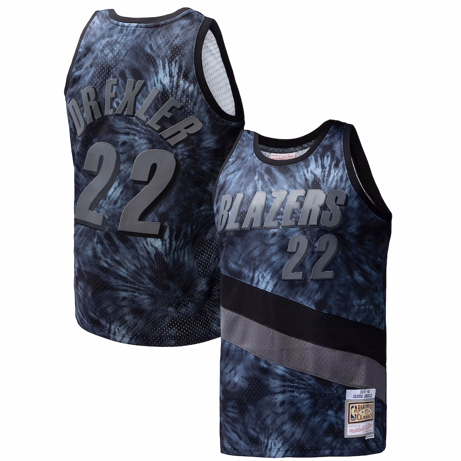 Men's Portland Trail Blazers Clyde Drexler Mitchell & Ness Black Hardwood Classics 1991/92 Tie-Dye Swingman Jersey - Puhuasuan